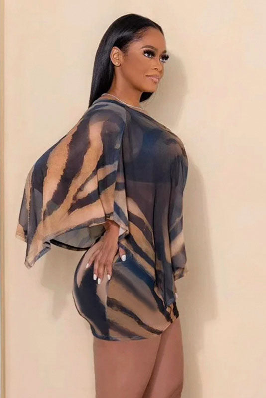 Coordinated Tiger Pattern Sheer Skirt Set