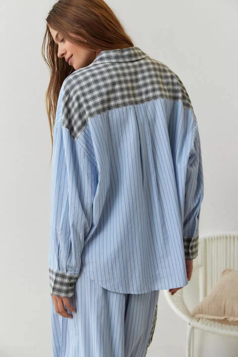 Coordinated Sky Blue Loose Splice Pajama Set