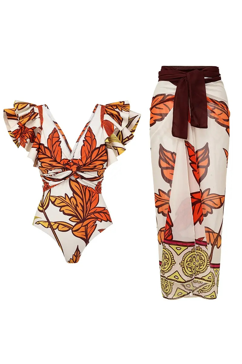 Maple Print Swimwear Set Trio