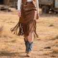 Women's Country Boho Leather Fringe Skirt