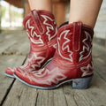 Retro Embroidered Block Heel Short Western Boots