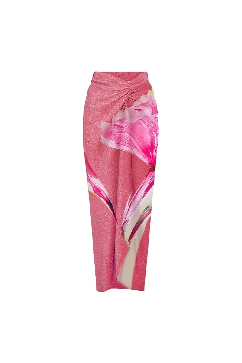 3D Flower Pink Print Swimwear Set