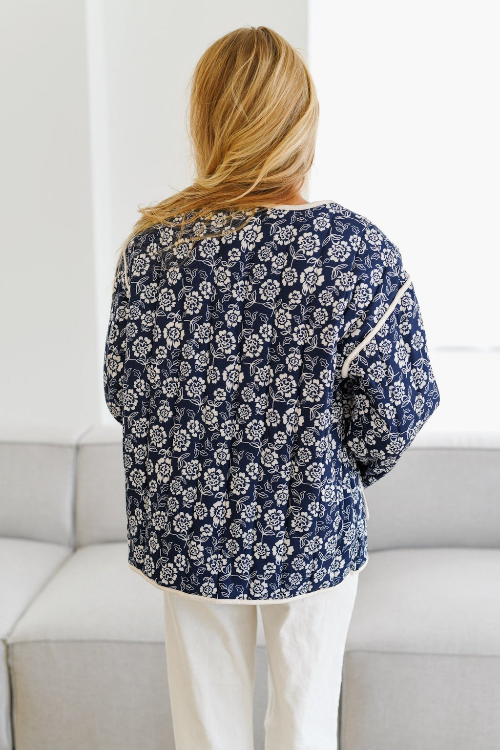 Jayla Patterned Quilted Jacket-Navy/Cream