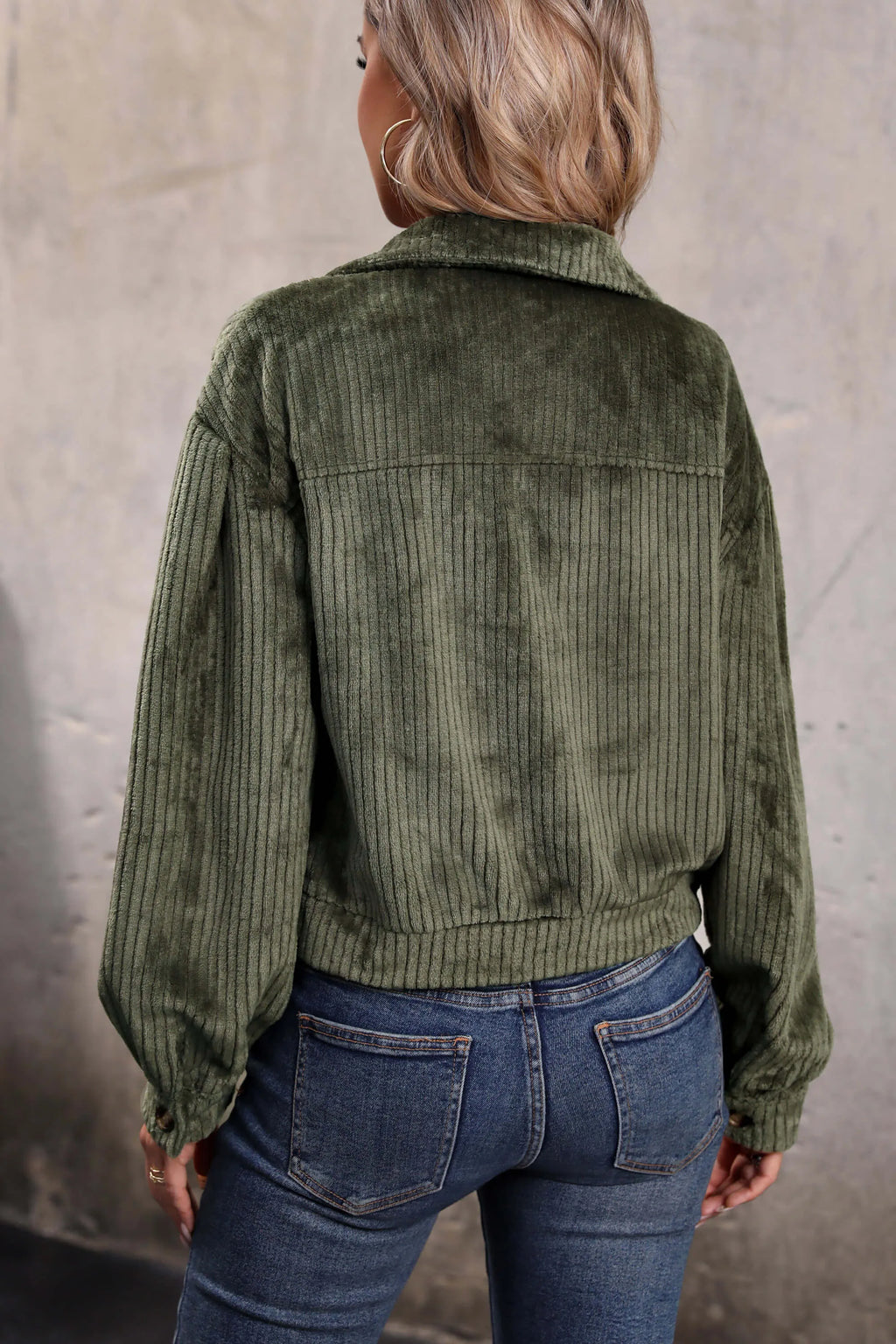 Modern Sabrina Cropped Corduroy Shacket - Olive