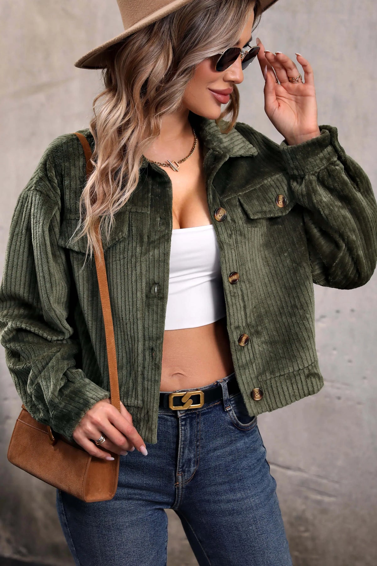 Modern Sabrina Cropped Corduroy Shacket - Olive
