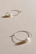Modern Simple Pearl Fine Wire Hoops - Cream/Silver