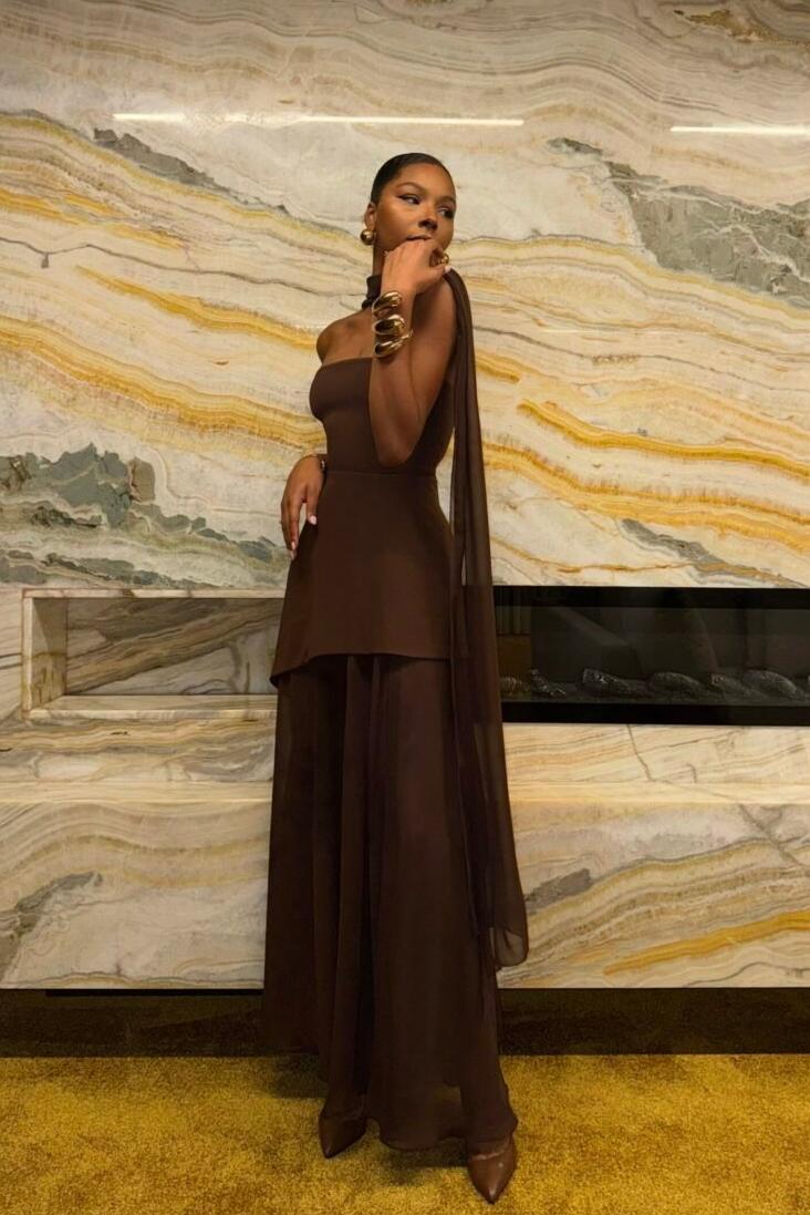 Strapless Halter Tie-Back Maxi-Length Dress with Flowing Ribbons
