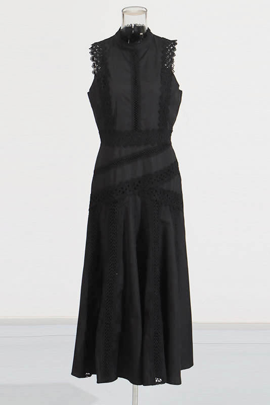 French Lace-Trimmed Sleeveless Maxi-Length Dress