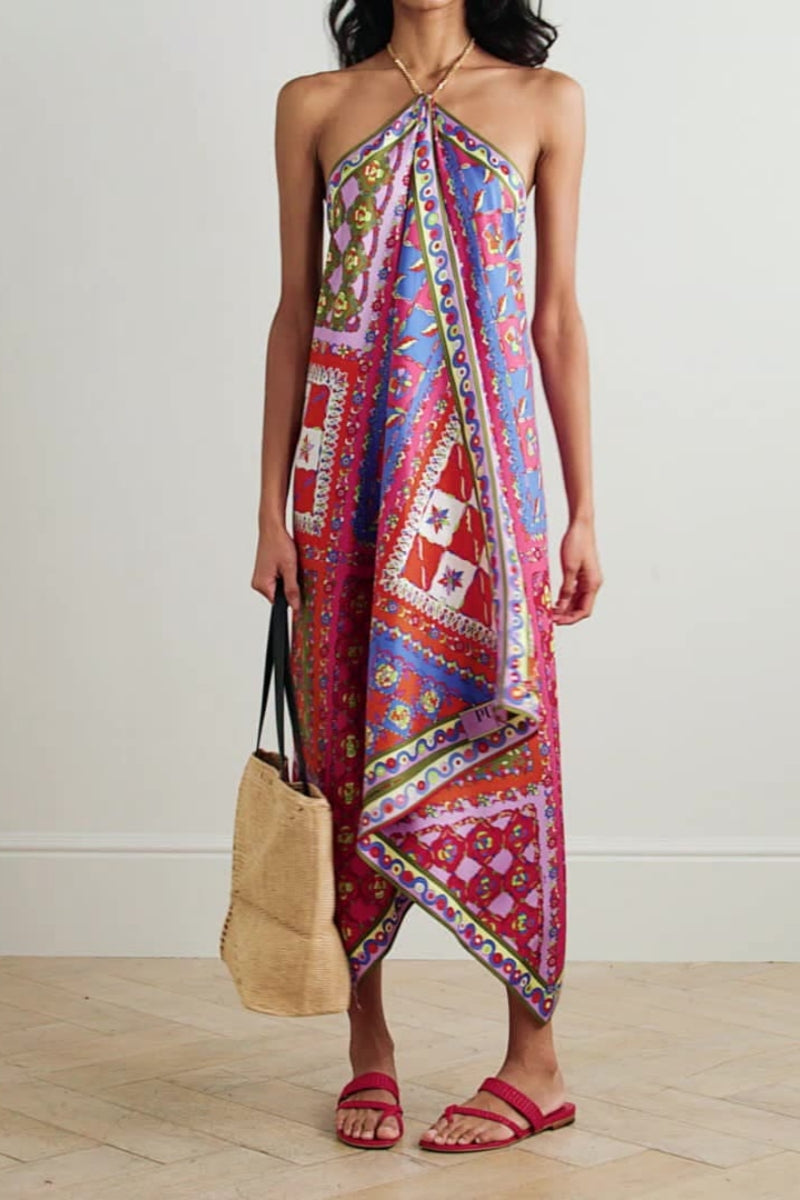 Modern Halter Neck Asymmetrical Dress