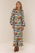 Refined Stand Collar Maxi-Length Dress