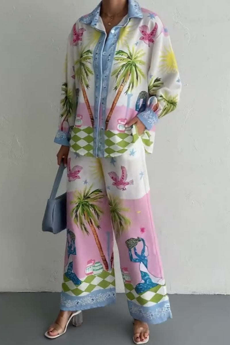Beach-Inspired Palm Tree Trousers Set