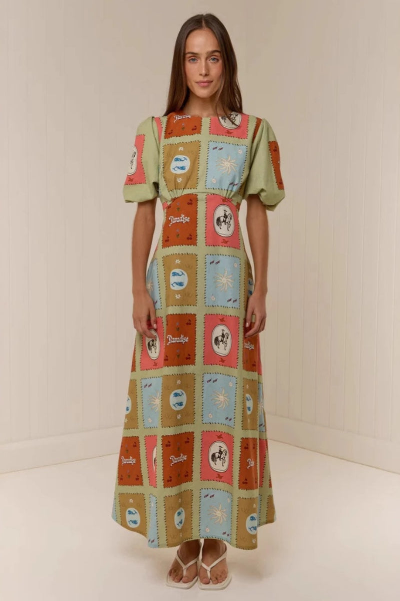 Linen Crew Neck Waist Dress