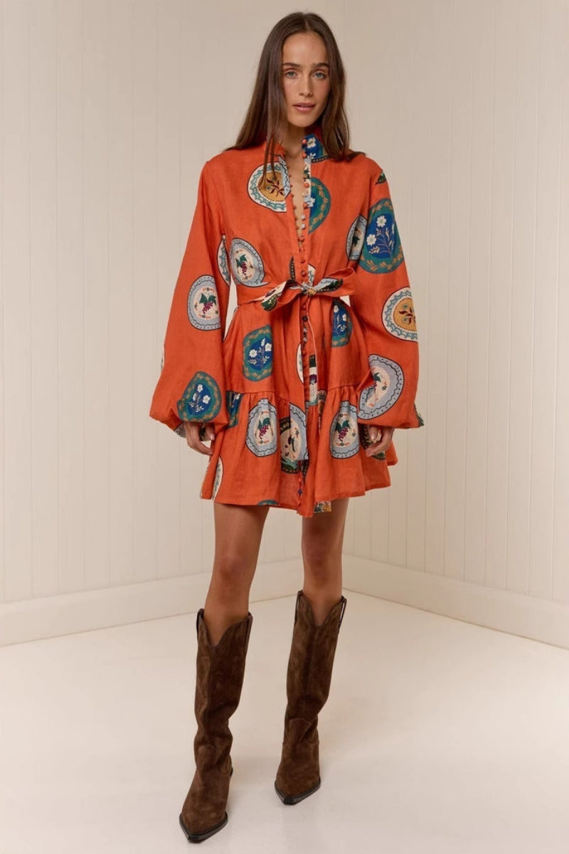 Modern Patchwork Stand-Collar Dress