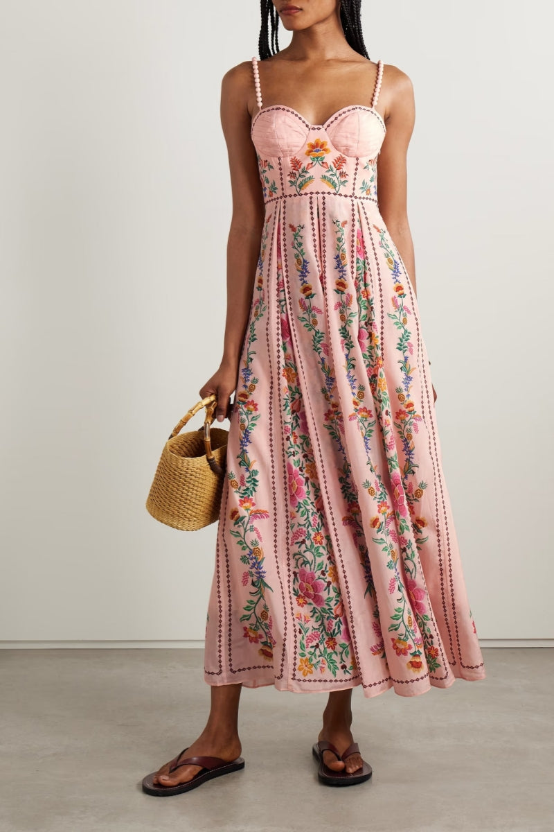 Modern Print Sling Beaded Vacation Dress