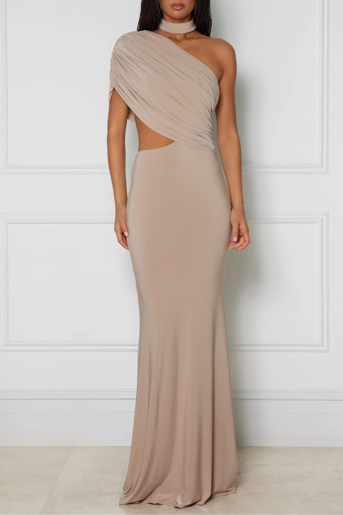 One-Shoulder Cut-Out Maxi-Length Dress