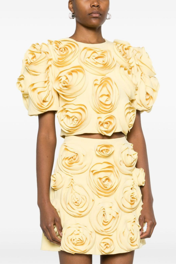 Aelis Puff Shoulder Flower Skirt Set
