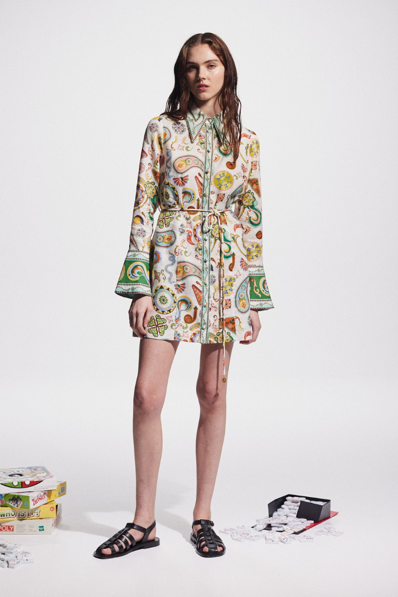 Aimee Long Sleeve Paisley Mini-Length Dress