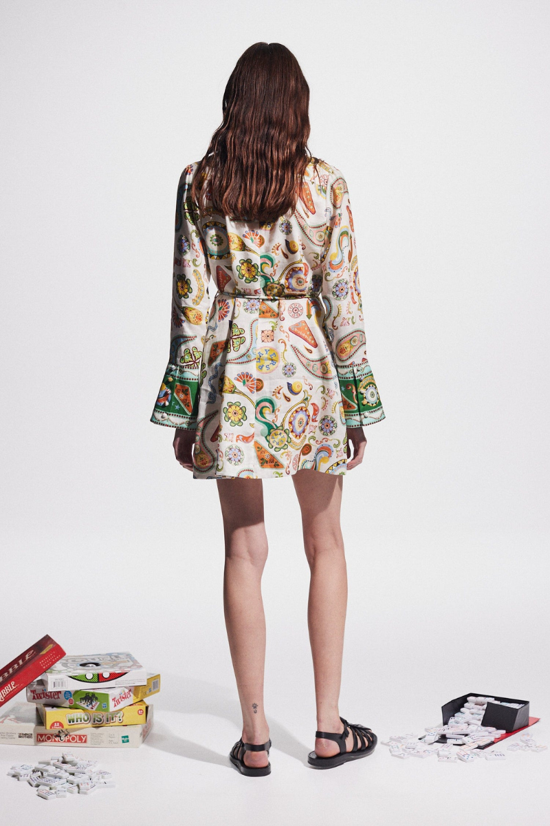 Aimee Long Sleeve Paisley Mini-Length Dress