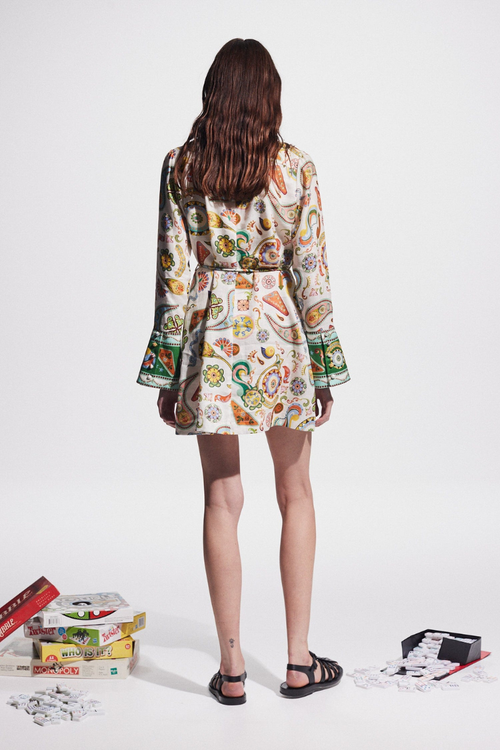 Aimee Long Sleeve Paisley Mini-Length Dress