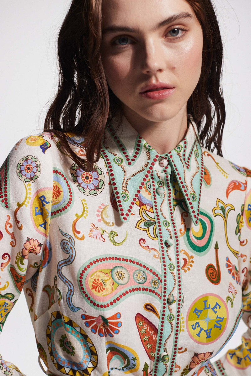 Aimee Long Sleeve Paisley Mini-Length Dress