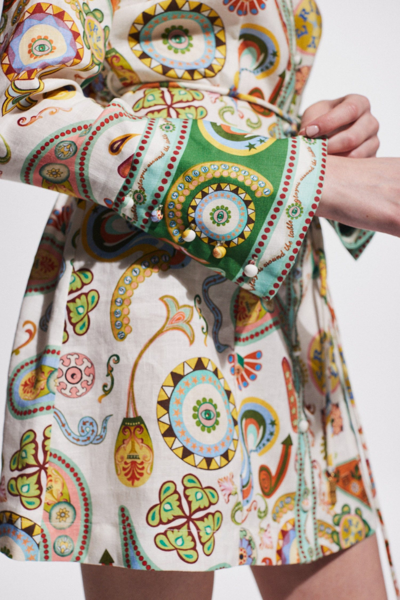 Aimee Long Sleeve Paisley Mini-Length Dress