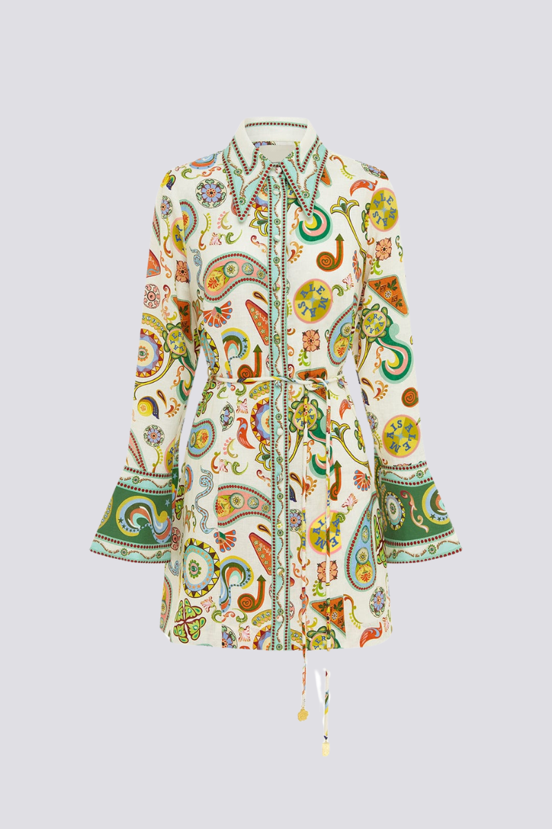 Aimee Long Sleeve Paisley Mini-Length Dress