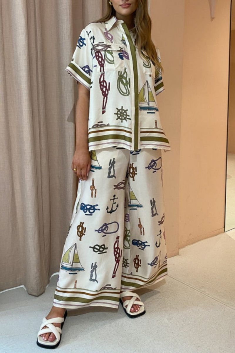 Hand-Drawn Nautical Motifs Trousers-Set