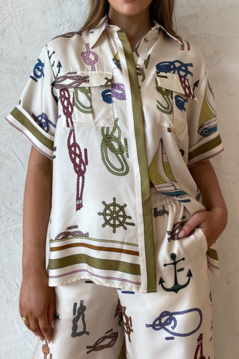 Hand-Drawn Nautical Motifs Trousers-Set