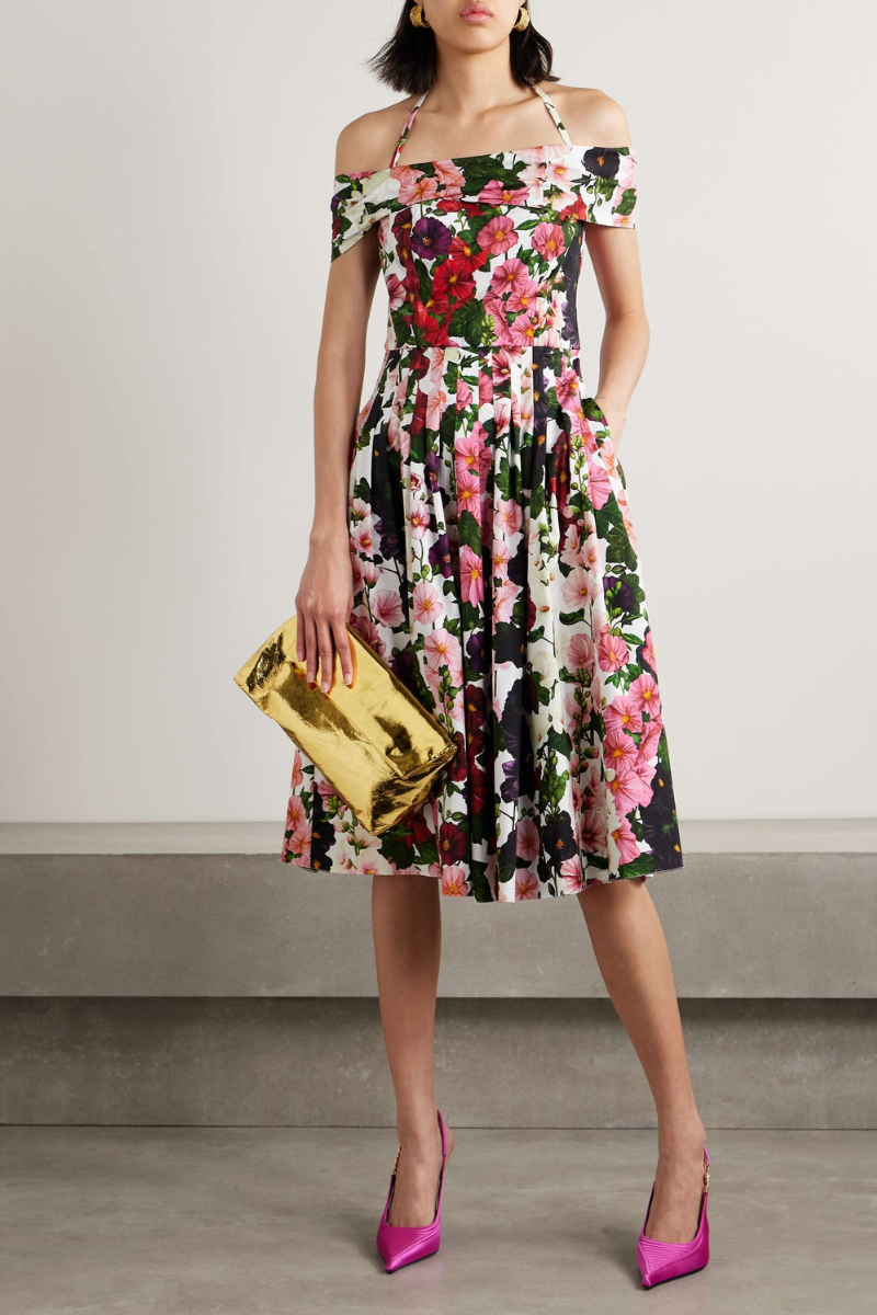 Alianora Off-Shoulder Flower Midi-Length Dress