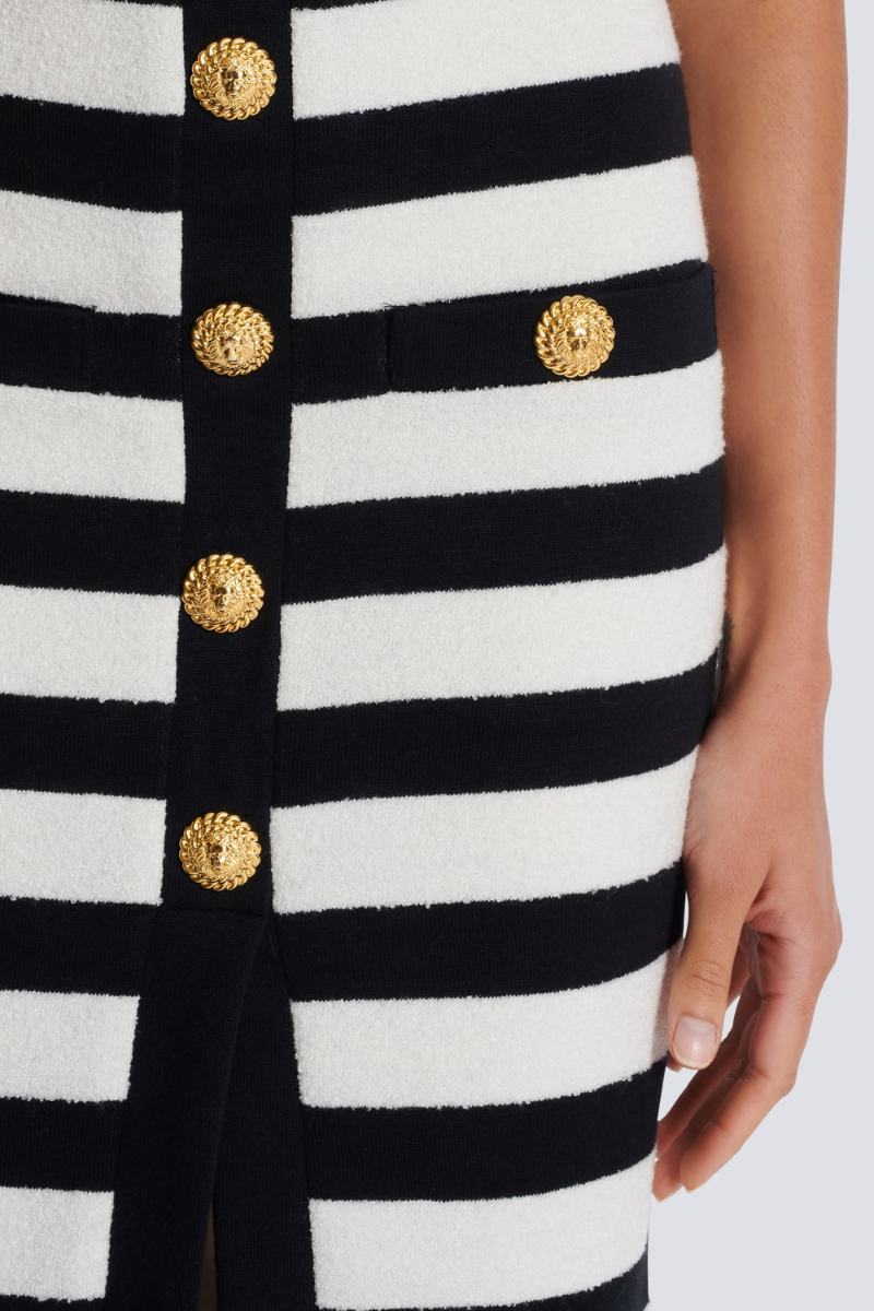 Alizey Off-Shoulder Slit Striped Buttoned Skirt Set