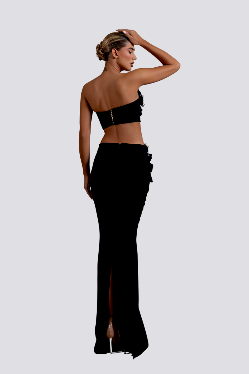 Allese Strapless Flower Crystal-Detail Skirt Set