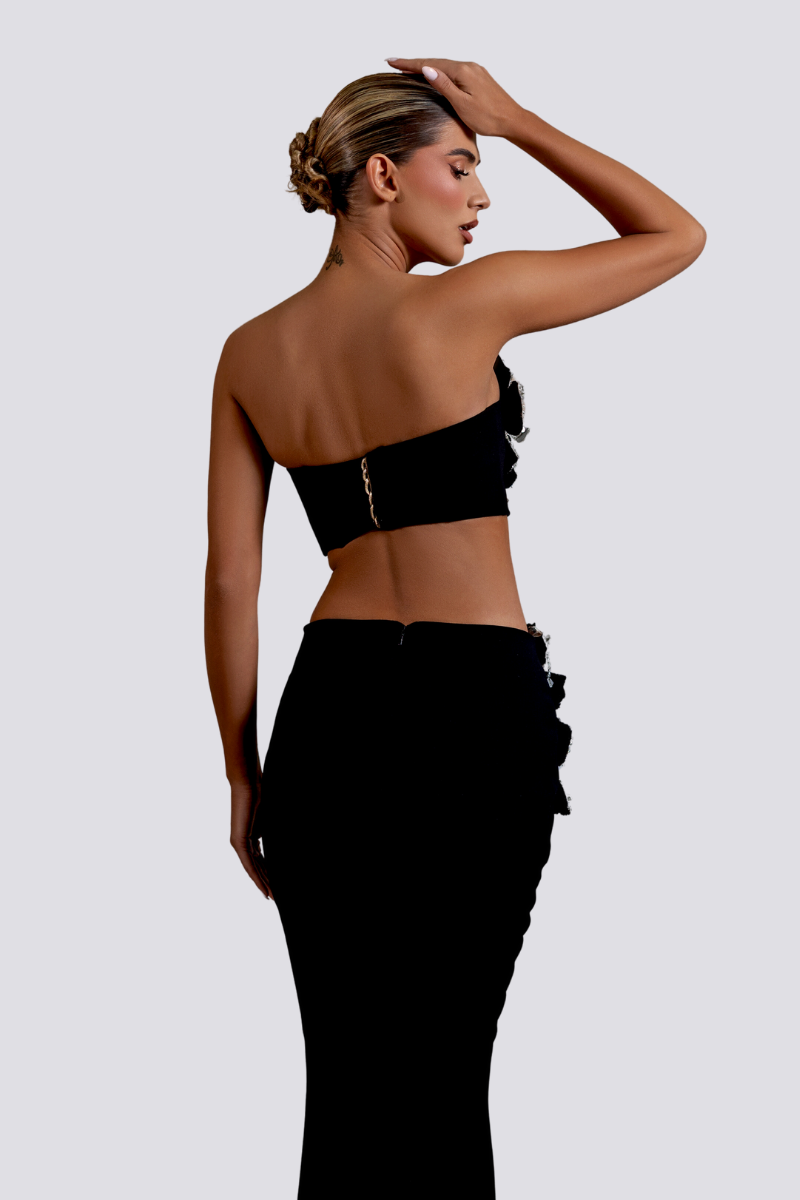 Allese Strapless Flower Crystal-Detail Skirt Set
