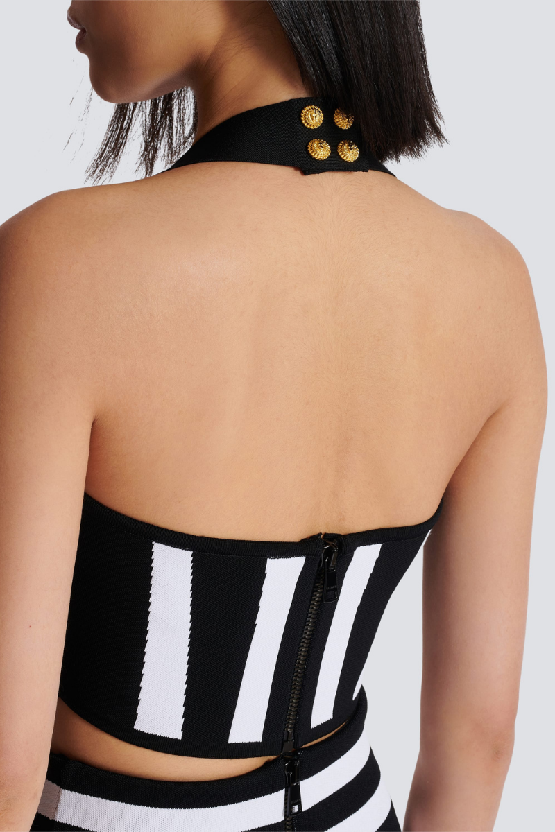 Coordinated alphosine-halterneck-striped-knit-skirt-set