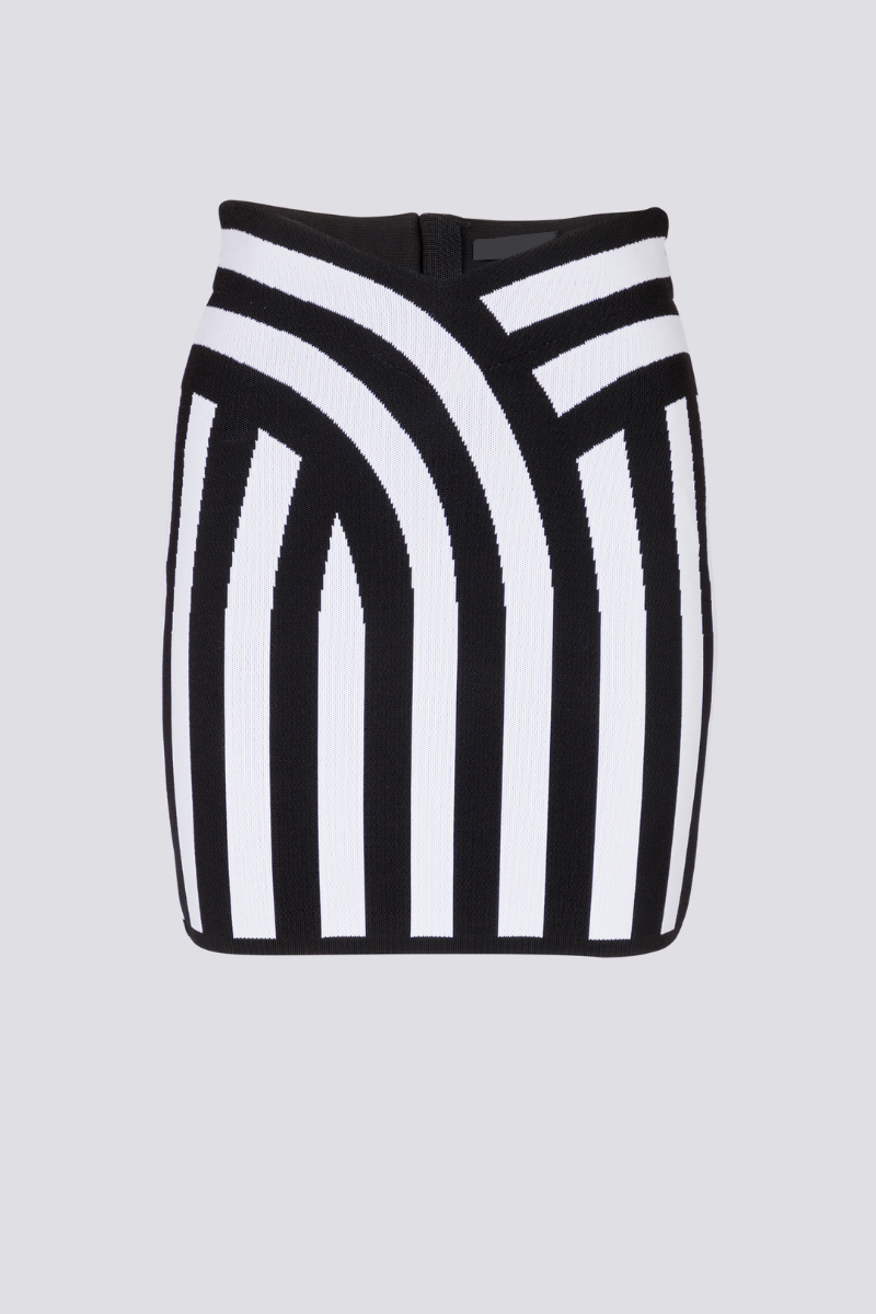 Coordinated alphosine-halterneck-striped-knit-skirt-set