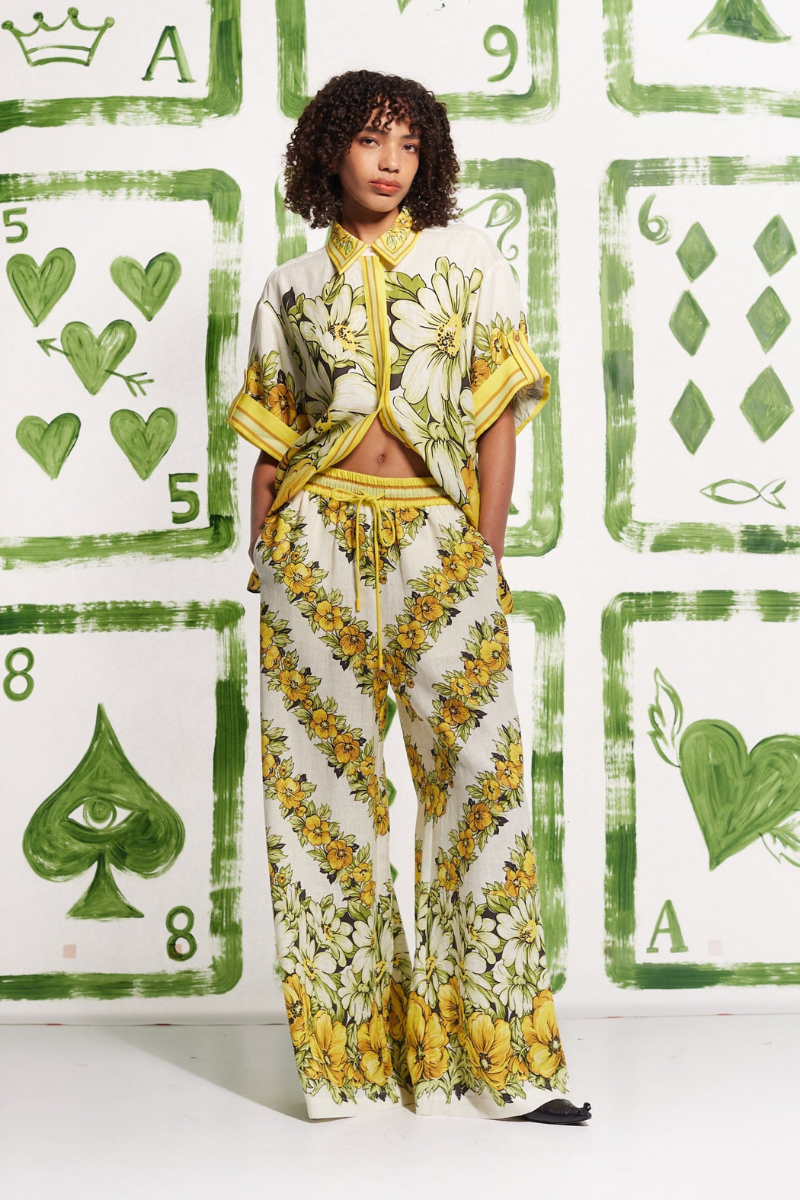 Anastasie Mid Sleeve Flower Trousers Set