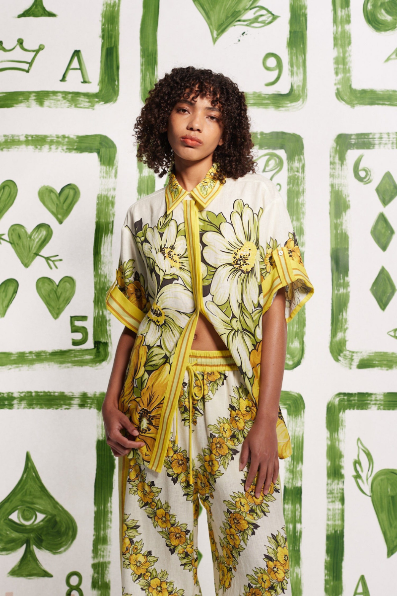 Anastasie Mid Sleeve Flower Trousers Set