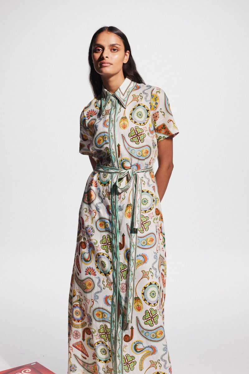 Anouche Short Sleeve Paisley Maxi-Length Dress