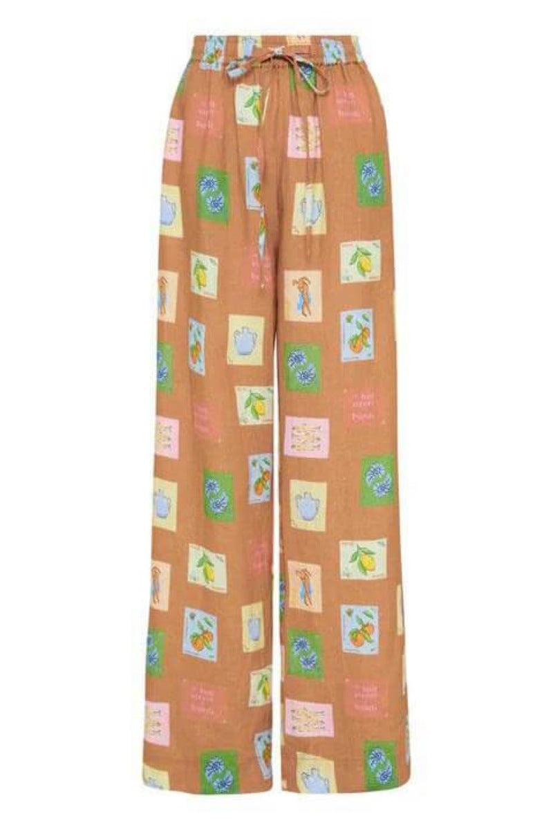 Loose Wide-Leg Trousers With Ethnic Botanical Flower Print-Set