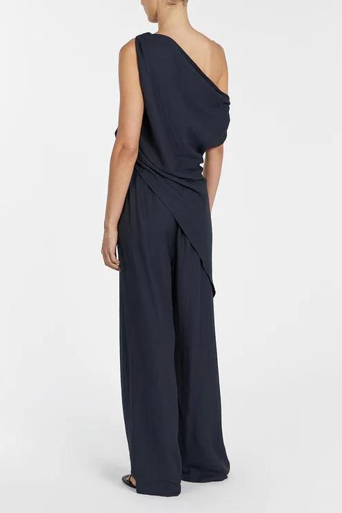 Asymmetrical Twist Detailing Top Linen Blend Trousers Set