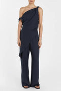 Asymmetrical Twist Detailing Top Linen Blend Trousers Set