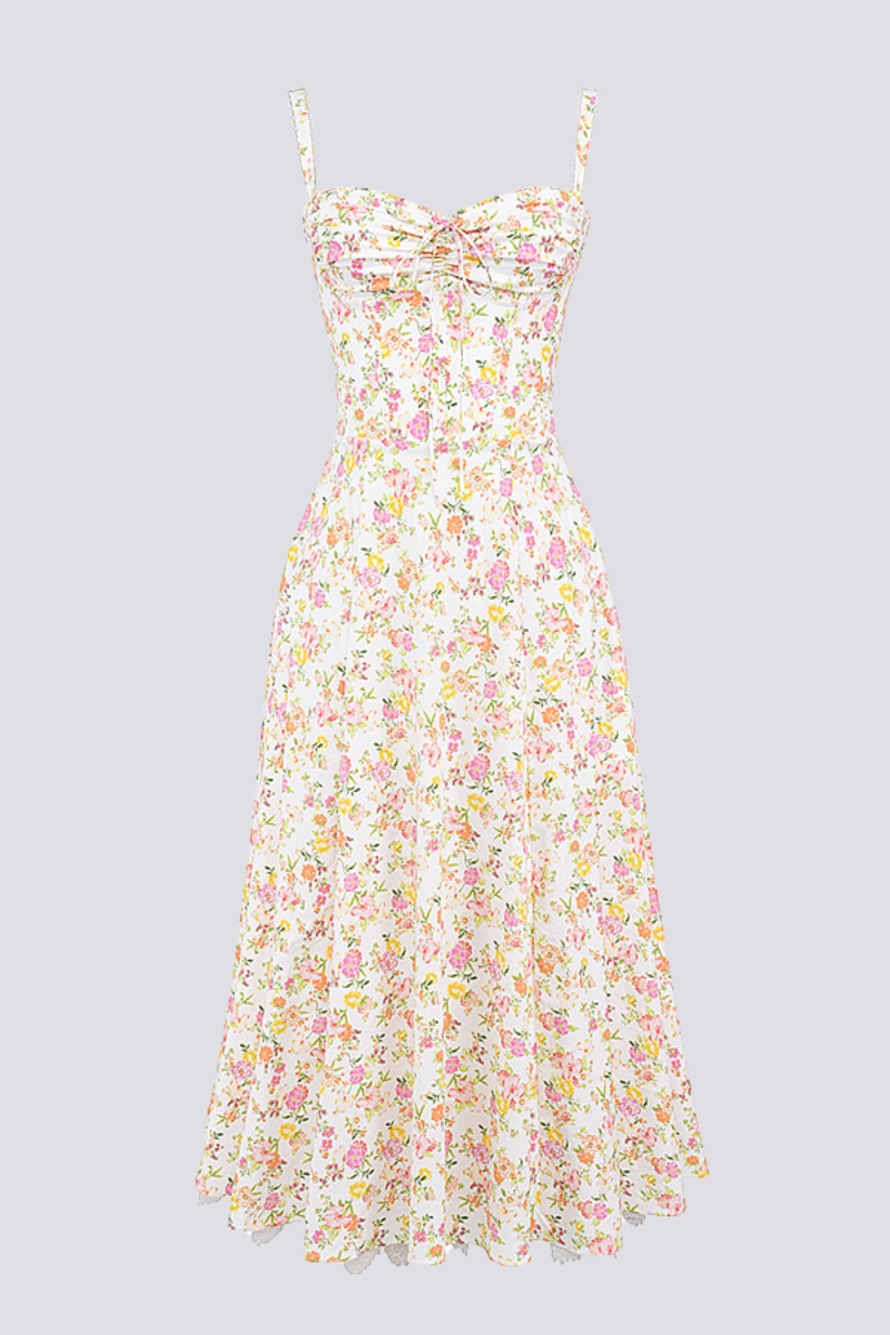 Athenais Flower Ruched Maxi-Length Dress