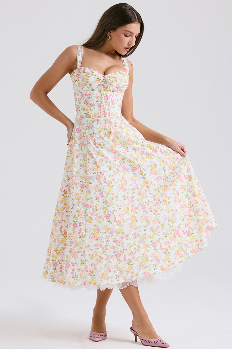 Athenais Flower Ruched Maxi-Length Dress