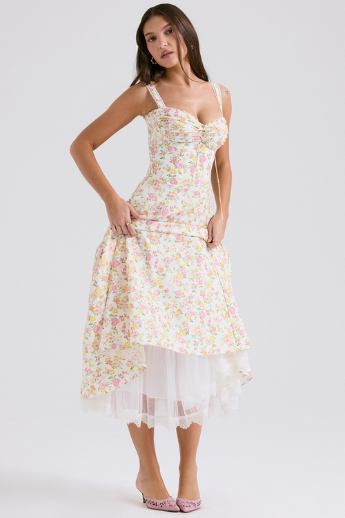 Athenais Flower Ruched Maxi-Length Dress