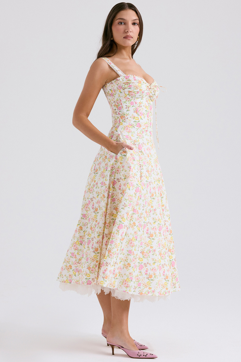 Athenais Flower Ruched Maxi-Length Dress