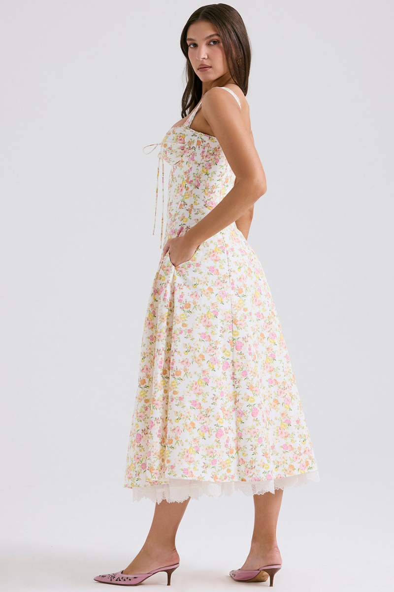 Athenais Flower Ruched Maxi-Length Dress