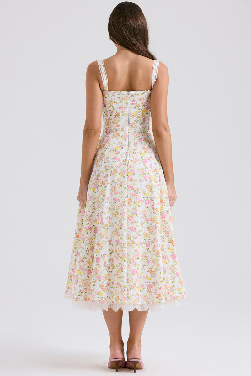 Athenais Flower Ruched Maxi-Length Dress