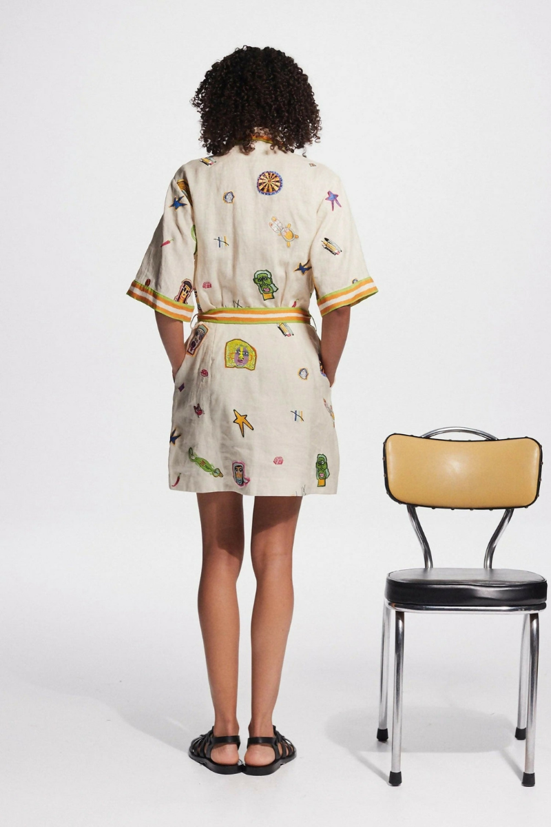 Aurelie Short Sleeve Embroidered Mini-Length Dress