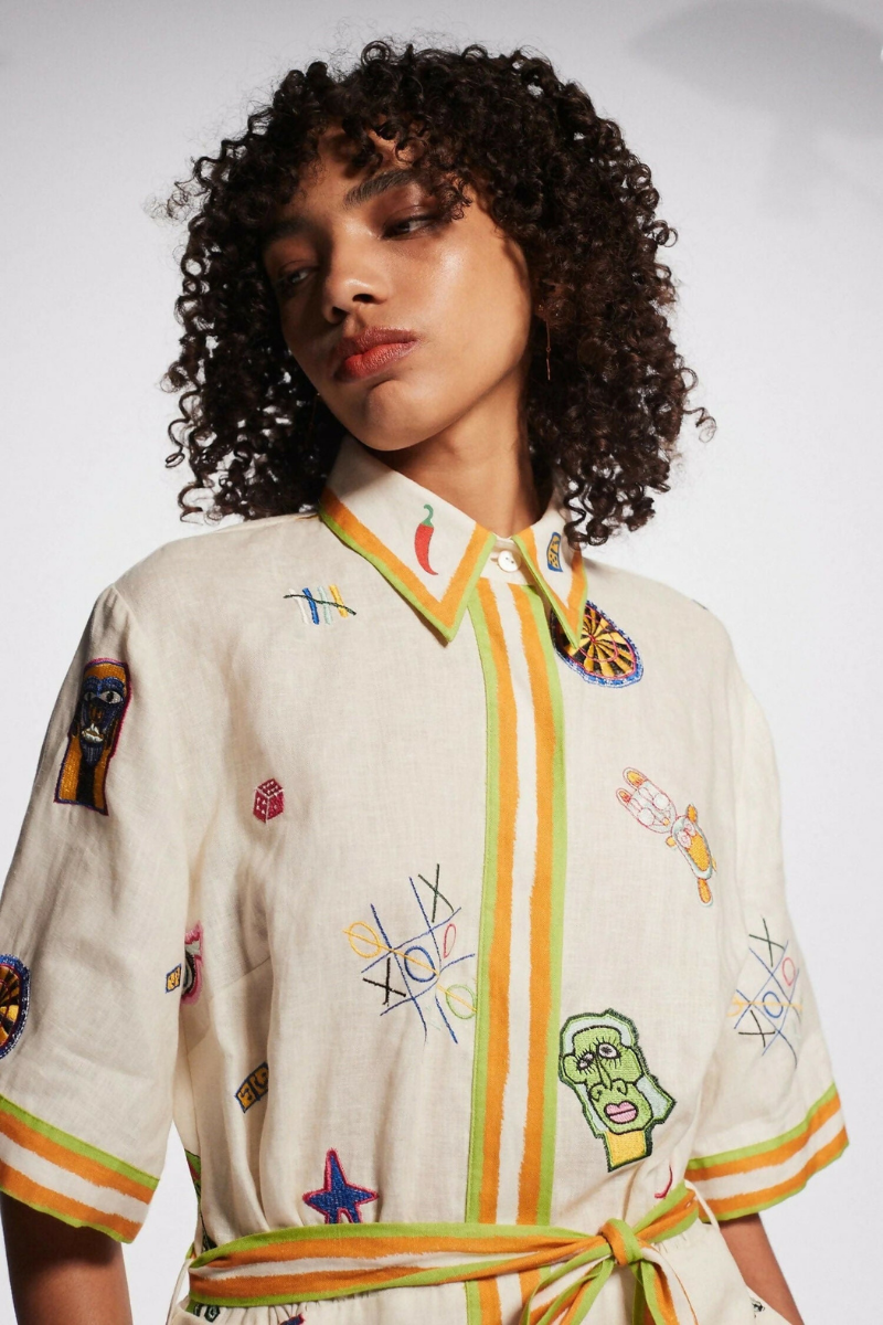 Aurelie Short Sleeve Embroidered Mini-Length Dress