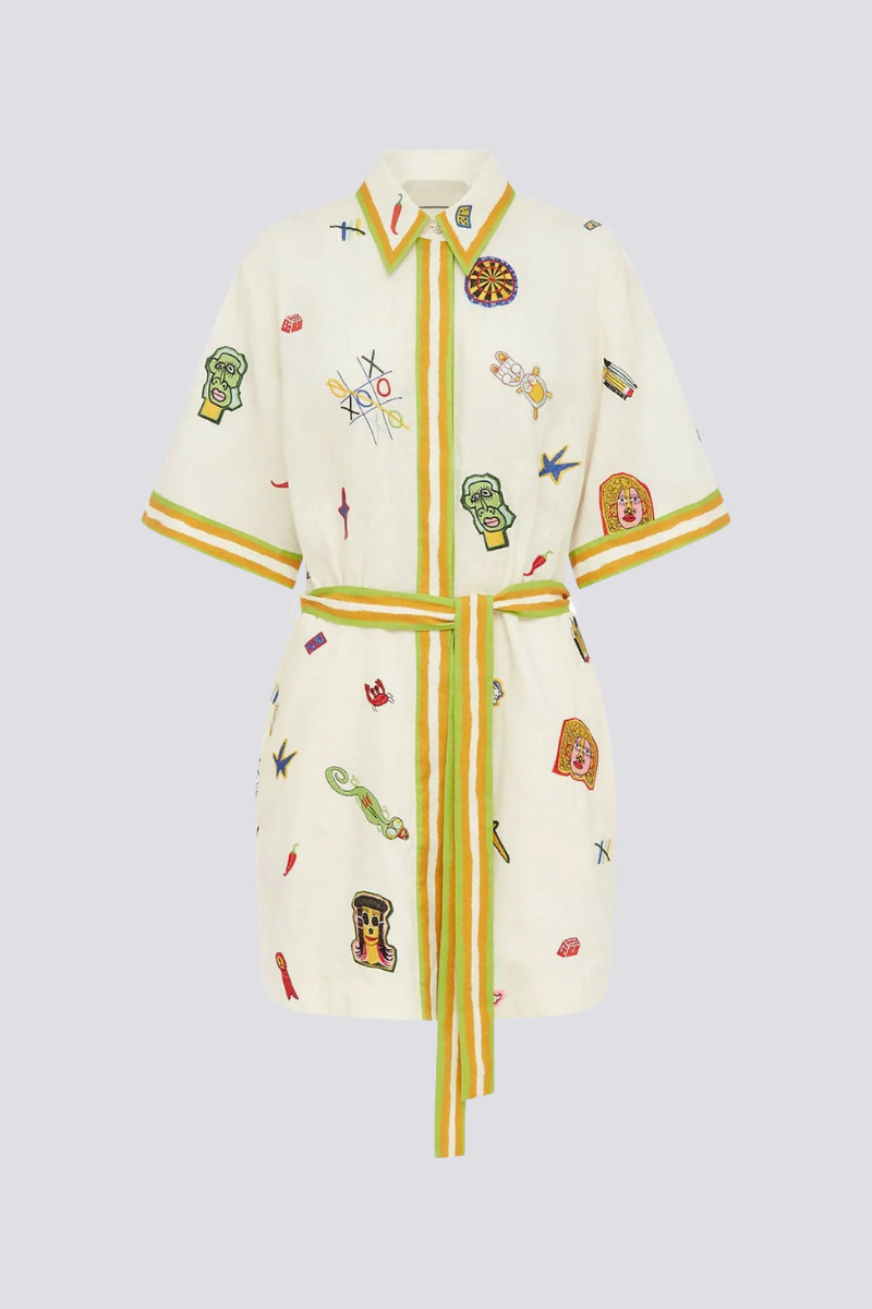 Aurelie Short Sleeve Embroidered Mini-Length Dress