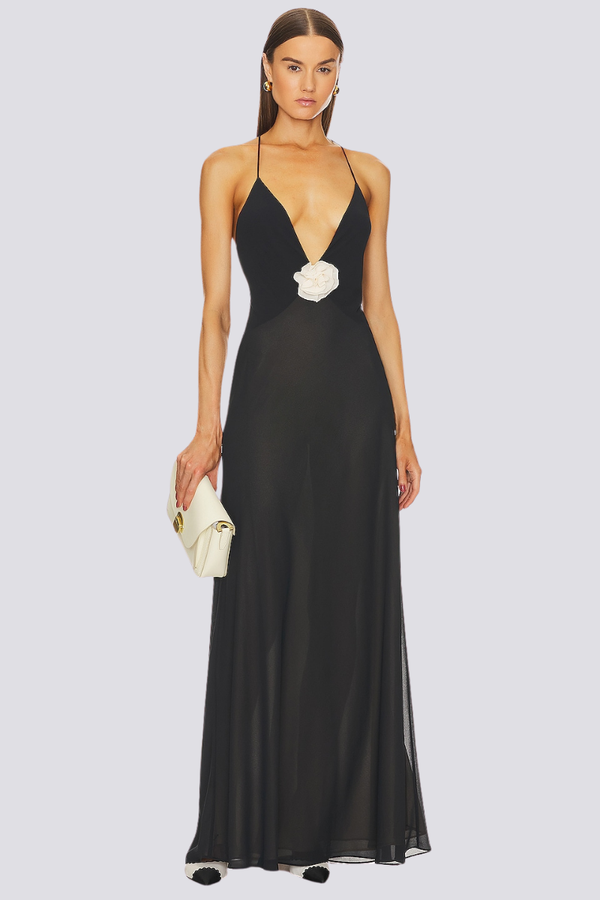Ava Spaghetti Plunge Neck Maxi-Length Dress